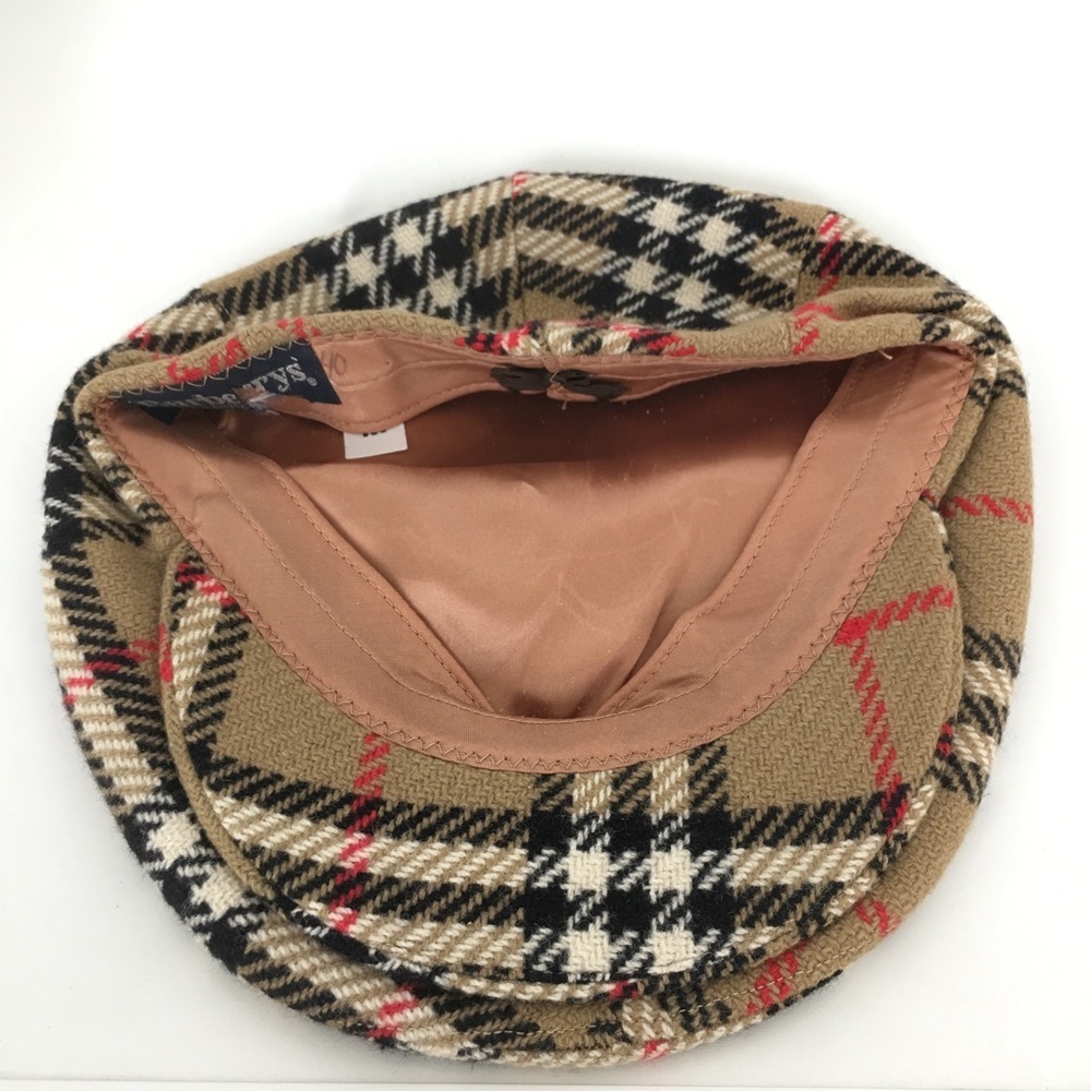 Vintage Burberry London Messenger Boy Nova Check Flat Hat Cabbie Hat Wool - Picture 8 of 10